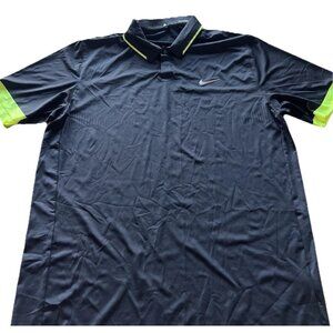 Nike Tiger Woods Polo Men’s Sz Large Black Green Dri Fit Stretch Short Sleeve